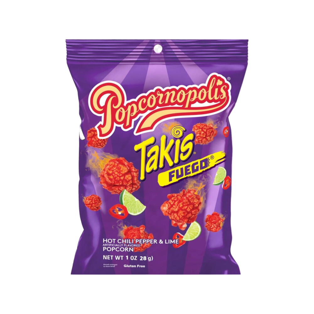 Popcornopolis Fuego Takis 1 oz Bag, Hot Chili Pepper & Lime Popcorn