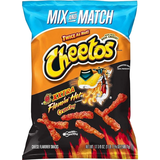 Cheetos Crunchy XXTRA Flamin Hot Crunchy Cheese Flavored Snacks, Bulk Party Size, 17.87 Fl Oz | Frustrati (506.7g)