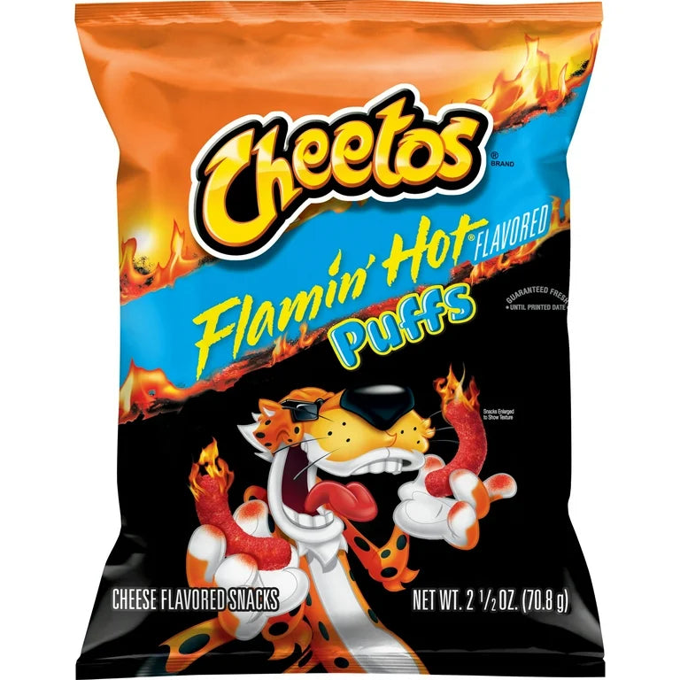 Cheetos Puffs Cheese Flavored Snacks Flamin' Hot Flavored, 2.5 oz Bag