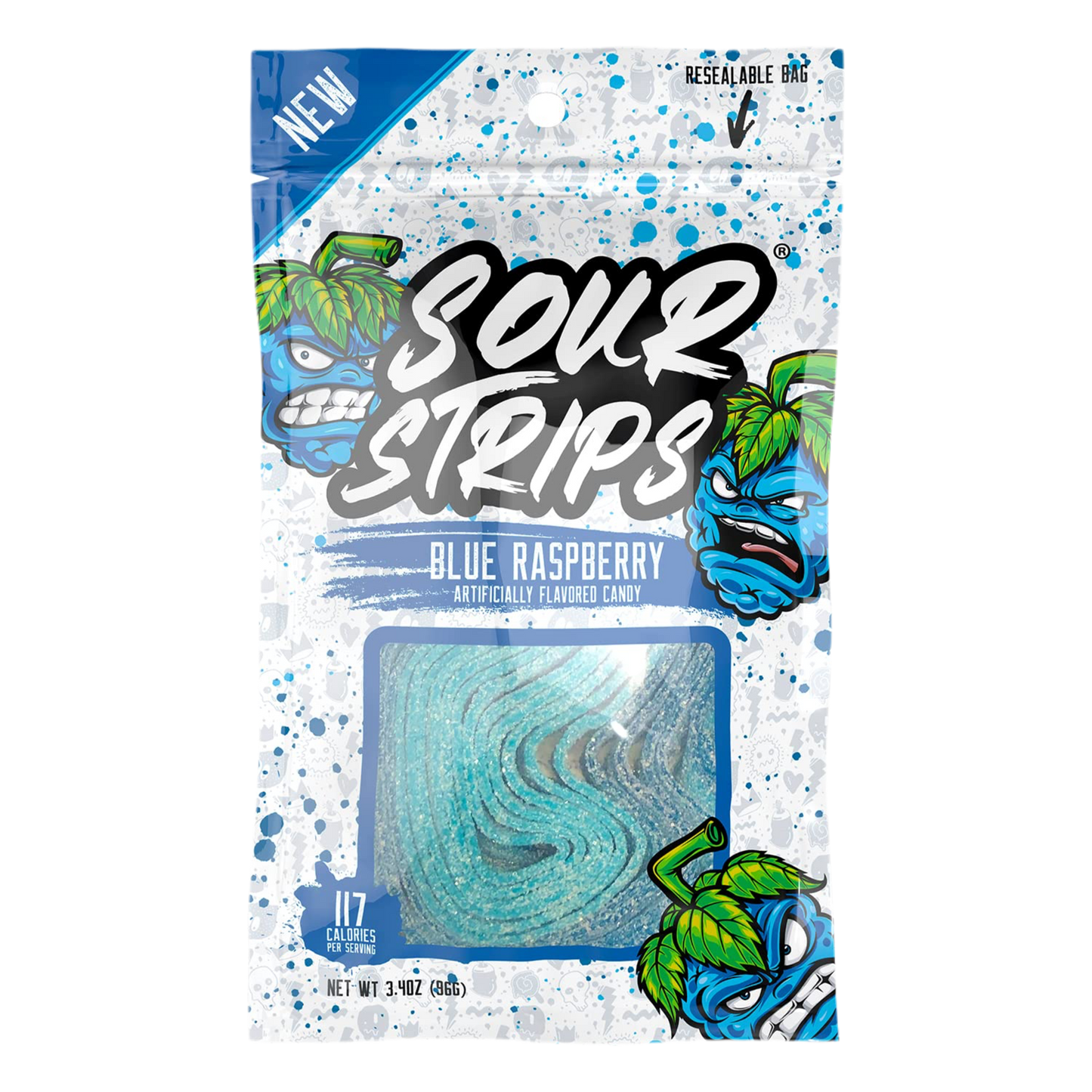 Sour Strips Raspberry Flavored Sour Candy Strips, Deliciously Sour Chewy Candy Belts, Vegan Friendly Candies, 12 Strips per Pack, 3.7 oz