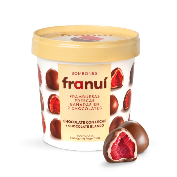 Franui Frozen Raspberries in white chocolate and milk chocolate (Gluten free) 150g