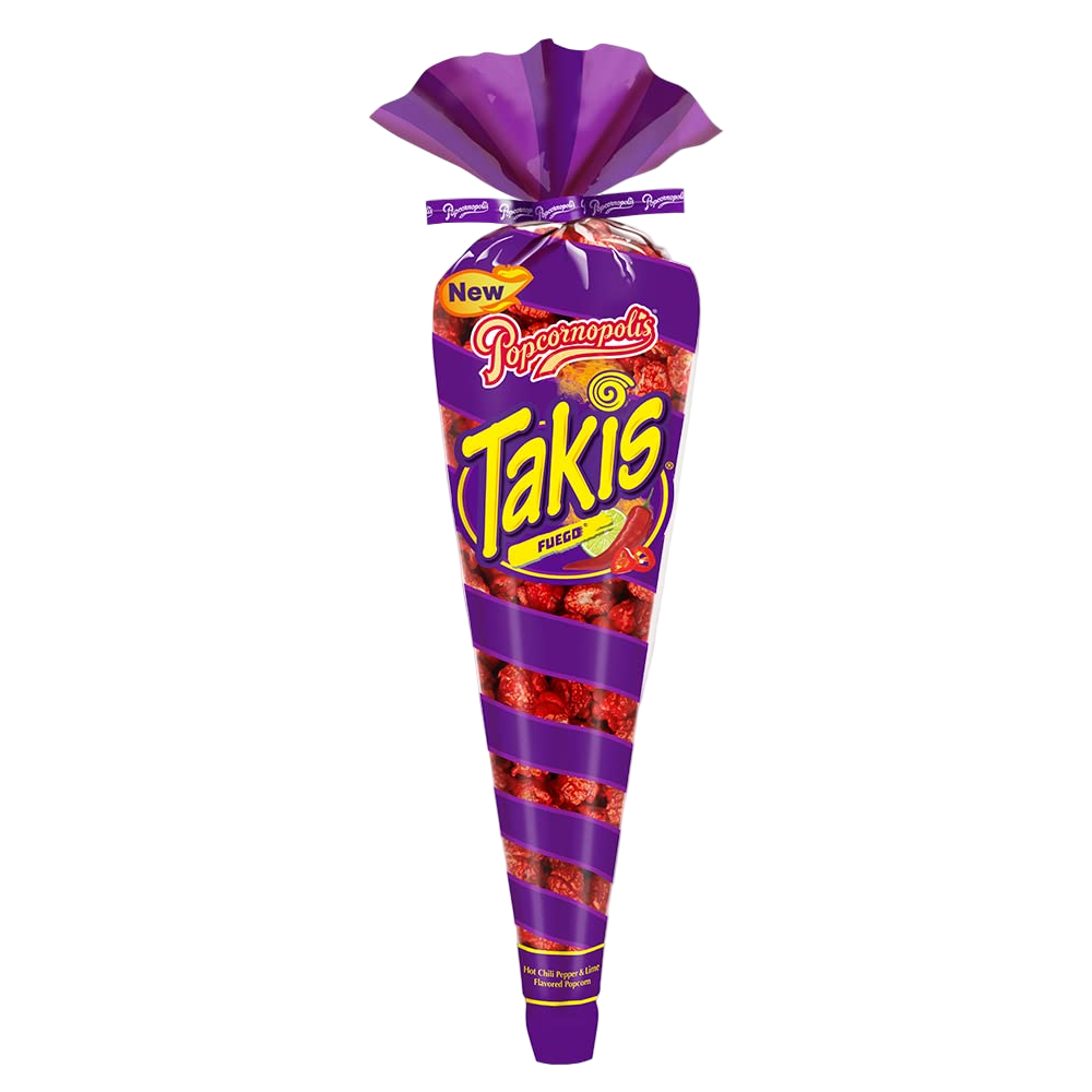 Popcornopolis Fuego Takis 1.75 oz Cone, Hot Chili Pepper & Lime Popcorn