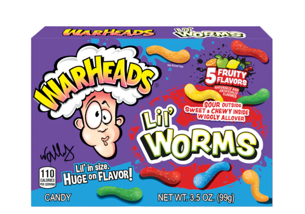 Warheads Lil' Worm Gummi Candy Chews, 3.5 Ounce Theater Box, Cherry