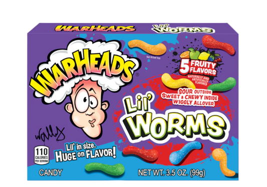 Warheads Lil' Worm Gummi Candy Chews, 3.5 Ounce Theater Box, Cherry